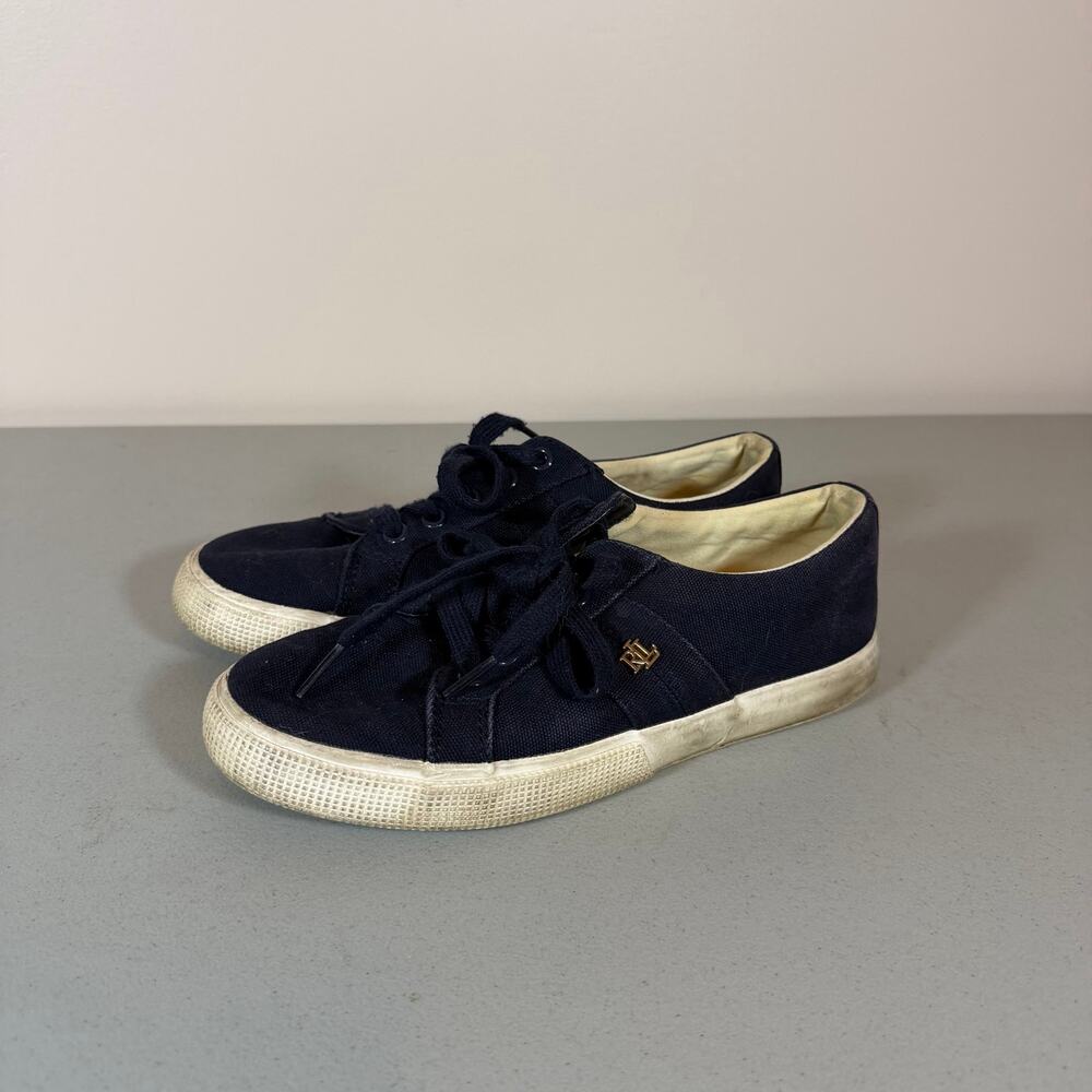 Lauren Ralph Lauren Janson II Canvas Sneakers Womens 6.5B Gold Logo Detail